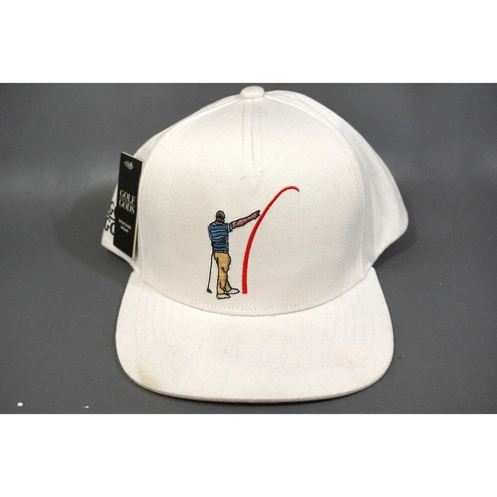 Golf Gods Tour Pro Mad Slicer Hat Cap White Flat Brim Snapback Funny Golf NWT